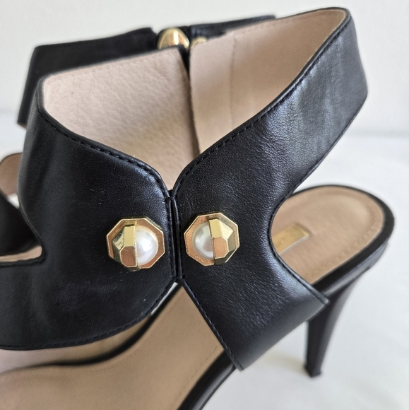 Louise et Cie Pearls Jara Black Leather Pointy Toe Shies Pumps Heels Size 7 - Picture 2 of 16